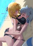  2_girls alluring alternate_breast_size alternate_costume ass ass_grab beach big_breasts blonde_hair blue_eyes blush breast_sucking breasts_in_face bubble_ass cleavage dominant_female fiora_(xenoblade) green_eyes groping_ass high_res long_hair melia_antiqua mercury_xeno monolith_soft nervous nintendo official_alternate_costume silver_hair smothering_breast submissive_female thick_ass thick_thighs thighs water xenoblade_(series) xenoblade_chronicles yuri 