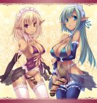  1girl 2girls :o bikini blonde_hair blue_eyes blue_legwear blue_thighhighs bow bra breasts censored cleavage clothing cum dark-skinned_female dark_skin detached_sleeves elbow_gloves elf erect_nipples erect_nipples_under_clothes female foreskin futanari garter garter_belt gloves green_hair half_hard headdress headwear huge_penis intersex large_breasts large_penis legwear lingerie long_hair looking_at_viewer maid maid_headdress multiple_girls navel nipples nude orange_eyes original pantsu penis photoshop_(medium) pointed_ears purple_eyes red_eyes see-through shimakaze_(artist) shimakaze_(soundz_of_bell) soundz_of_bell stockings strap_gap swimsuit tanned thighhighs transparent_clothes underwear veins white_legwear white_thighhighs yellow_eyes 