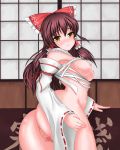 ass blush brown_hair censored hair_ornament hair_tubes hakurei_reimu long_hair pussy reimu_hakurei smile touhou