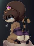 1girl angry_face anthro artist_signature ass big_ass brown_fur brown_hair cartoon_network clothing crossover crown dat_ass dress female female_only furry looking_at_viewer mario_(series) meme new_super_mario_bros._u_deluxe nintendo penicilino123 raccoon regular_show rigbette rigby solo super_crown