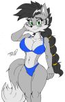 1girl akatsukishiranui-fox alluring anthro big_breasts bikini black_hair cleavage green_eyes grey_fur lupe_the_wolf lupe_wolf pin_up posing sega sonic_(series)