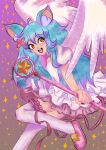  1girl animal_ears blue_hair card_captor_sakura chessivt cosplay female_only kinomoto_sakura magical_girl owozu sparkles vtuber 