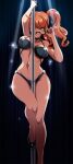 1girl 1girl 1girl alluring big_breasts bra breasts female_only glasses heart heart_hair_ornament hearts_around_head high_heels high_heels light-skinned_female looking_at_viewer nintendo orange_hair panties pokemon pokemon_ss pole pole_between_legs pole_dancing ponytail sonia_(pokemon) stripper_pole tagme thighs vivivoovoo