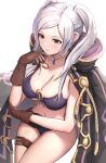  1girl 1girl alluring alternate_costume big_breasts bikini breasts cleavage fire_emblem fire_emblem_awakening fire_emblem_heroes gonzarez high_res light-skinned_female light_skin long_hair nintendo official_alternate_costume purple_bikini purple_swimsuit revision robin_(fire_emblem) robin_(fire_emblem)_(female) robin_(summer)_(fire_emblem)_(female) swimsuit twin_tails white_background 