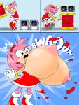  1girl 2022 amy_rose big_breasts blue_background closed_eyes english_text female_only furry giant_breasts godalmite green_eyes hammer hedgehog nipples open_mouth red_shoes red_skirt sega sonic_the_hedgehog_(series) white_gloves 