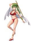 1girl 1girl 1girl alluring alternate_costume bare_arms bare_legs bare_midriff big_breasts bikini breasts cleavage female_only fire_emblem fire_emblem_awakening fire_emblem_heroes full_body green_eyes green_hair high_heels legs long_hair midriff nintendo official_alternate_costume pointy_ears ponytail red_bikini red_swimsuit sauvignon smile stick swimsuit tiki_(adult)_(fire_emblem) tiki_(adult)_(summer)_(fire_emblem) tiki_(fire_emblem) white_background