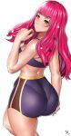 1girl 1girl alluring arcedo ass athletic_female female_only fire_emblem fire_emblem_engage fit_female gym_shorts nintendo red_eyes red_hair sports_bra yunaka_(fire_emblem)