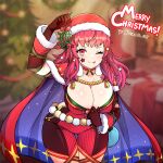  1girl 1girl 1girl alluring alternate_costume big_breasts breasts choker christmas cleavage clothes_pull clothing_cutout facial_mark female_only fire_emblem fire_emblem_engage fire_emblem_heroes hair_ornament hat high_res holly_hair_ornament jarckius merry_christmas nintendo official_alternate_costume one_eye_closed pink_choker santa_hat side_cutout star_(symbol) star_facial_mark star_hair_ornament teasing two-tone_cape yunaka_(fire_emblem) yunaka_(fire_emblem)_(spirited_envoy) 