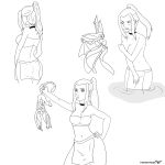  ass avatar:_the_last_airbender black_and_white blush breasts choker cleavage covering covering_breasts dark-skinned_female exposed_breasts exposure genderswap genderswap_(mtf) momo momo_(avatar) monochrome ponytail sketch sokka swimsuit themightfenek wardrobe_malfunction water water_tribe 