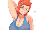 1girl alternate_version_available ben_10 cartoon_network cleavage erect_nipples female green_eyes gwen_tennyson huge_areolae orange_hair puffy_nipples quinnart short_hair tagme