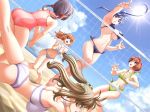 5girls arm_up armpits ass back barefoot beach beach_volleyball bikini blue_eyes bow breasts brown_hair casual_one-piece_swimsuit choker cloud diving dutch_angle erect_nipples feet fingernails flat_chest game_cg glasses green_eyes hair_bow hair_ornament hairclip hands_clasped huge_breasts ichibanboshi_maako jumping large_breasts legs legs_crossed long_fingernails long_hair micro_bikini minase_anko misaki_renka multiple_girls nagaregawa_kohane nail_polish nails net ogushi_yuniko one-piece_swimsuit open_mouth orange_hair outdoors outside purple_hair red_hair sano_toshihide shichinin_no_online_gamers short_hair short_twintails side-tie_bikini sky sports_bikini squatting sun swimsuit thigh_gap twintails underboob volleyball volleyball_net white_bikini white_swimsuit