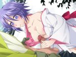 1girl blush breasts candy censored cum handjob japanese_clothes kimono lollipop nipples open_clothes open_kimono penis purple_eyes purple_hair rosario_to_vampire saipaco shirayuki_mizore short_hair snow solo_focus surprise surprised yukata