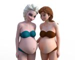  2_girls 2girls 3d anna_(frozen) blonde_hair blue_eyes brown_hair disney elsa female_only frozen_(movie) pregnant pregnant_belly pregnant_female sagacioussemicolon sisters twin_tails 