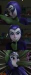 3d 3d_(artwork) beast_boy big_penis blender choking dc_comics goth goth_girl green_skin huge_cock leotard pale-skinned_female pale_skin pov purple_hair raven_(dc) shocked shocked_expression slap smitty34 tagme teen_titans text