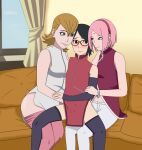  3_girls black_eyes black_hair boruto:_naruto_next_generations brown_hair glasses grandmother_and_granddaughter green_eyes incest mebuki_haruno mother_&amp;_daughter optimystic11 pink_hair sakura_haruno sarada_uchiha you_gonna_get_raped yuri 