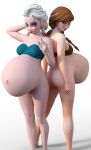 2_girls 2girls 3d anna_(frozen) blonde_hair blue_eyes brown_hair disney elsa female_only frozen_(movie) pregnant pregnant_belly pregnant_female sagacioussemicolon sisters