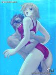 1boy 1girl blonde_hair blue_eyes blush censored cum cum_in_pussy cum_inside erect_nipples high_cut_kingdom highleg highleg_swimsuit murasaki_nyaa nipples nyanko_batake sex swimming swimsuit underwater underwater_sex vaginal