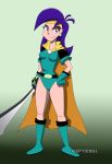  1girl boots cap cartoon_network gloves gspy2901 mighty_magiswords purple_hair vambre vambre_warrior weapon western_cartoon 