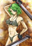 1girl black_bra black_panties bra breasts eyepatch green_hair orange_eyes otonashi_kiruko panties shinmai_fukei_kiruko-san solo underboob underwear