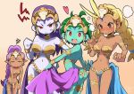  4girls bikini bikini_armor gem jewelry revealing_clothes risky_boots rottytops shantae shantae_(character) sky_(shantae) swimsuit 