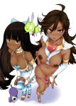  2_girls :p ahoge alternate_eye_color alternate_hair_color alternate_skin_color big_breasts black_hair blush breasts brown_eyes cat chuck_(psg) corset dark_skin detached_sleeves dog high_heels high_res hikapan honekoneko_(psg) jewelry long_hair looking_at_viewer multiple_girls navel necklace nipples open_mouth panties panty_&amp;_stocking_with_garterbelt panty_anarchy photoshop pink_panties ring sandals simple_background size_difference smile stocking_anarchy stockings striped_legwear tongue underwear undressing very_long_hair white_background wings 