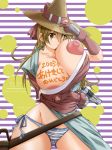 areola areolae breasts brown_eyes brown_hair erect_nipples female gun handgun hat huge_breasts huge_nipples large_areolae long_hair nipples pistol puffy_nipples tendou_rushuna underwear wakatsuki_(kanchou_hatto) weapon