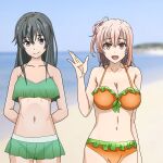 2_girls alluring beach bikini black_hair blue_eyes masukuno_kyo ocean orange_hair red_eyes yahari_ore_no_seishun_lovecome_wa_machigatteiru. yuigahama_yui yukinoshita_yukino