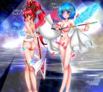 ass blue_hair breasts feathers long_hair mahou_shoujo_madoka_magica miki_sayaka red_hair sakura_kyouko