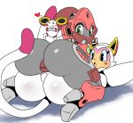 2012 android ass big_ass blush cat color feline female green_eyes grey_skin high_heels looking_at_viewer looking_back lying mechanical open_mouth panties pink_nose plain_background proxy_(character) red_skin sssonic2 thick_thighs thighs underwear white_background white_skin