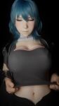 1girl 3d big_breasts bouncing_breasts breast_drop byleth byleth_(female) byleth_(fire_emblem) byleth_(fire_emblem)_(female) fire_emblem fire_emblem:_three_houses fire_emblem_heroes horny j9006 looking_at_viewer pink_nipples plucking purple_eyes straight teal_hair teasing video