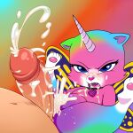  1girl 2019 collar cum cum_in_pussy cum_inside cum_on_face domestic_cat duo felicity_(rainbow_butterfly_unicorn_kitty) feline felis horn human hybrid lonbluewolf male mammal orgasm penis pussy rainbow_butterfly_unicorn_kitty rbuk simple_background solo_focus straight wings 