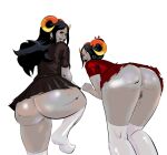  1girl 2_girls aradia_megido ass_focus bent_over black_hair damara_megido female_only homestuck horns kneehighs large_ass lysanthum skirt skirt_up stockings thick_thighs 