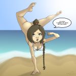 ass avatar:_the_last_airbender bikini bottomless breasts brown_hair embarrassing funny hellahellastyle long_hair looking_up ponytail solo surprise ty_lee