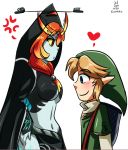  angry blonde_hair blue_skin breasts hat height_difference link midna midna_(true) midriff orange_hair pineapplelicious pineapplelicious_(artist) piney smile spoilers the_legend_of_zelda the_legend_of_zelda:_twilight_princess twili_midna twilight_princess 