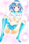 1girl ami_mizuno bishoujo_senshi_sailor_moon blue_boots blue_eyes blue_hair blue_skirt boots breasts elbow_gloves female female_only gloves looking_at_viewer mizuno_ami sailor_mercury sailor_moon serafuku short_hair skirt solo tiara torn_clothes white_panties