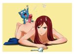  ahegao big_breasts blue_fur cum cum_in_hair cum_shot cumming erza_scarlet fairy_tail furry happy_(fairy_tail) interspecies nikochan red_hair size_difference 