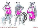 2006 anthro ass atariboy biceps big_breasts blue_eyes breasts butt female furry hair model_sheet multiple_angles muscle muscular_female navel skunk tail white_hair zig_zag