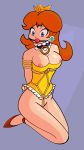  1girl arms_behind_back atomictiki ball_gag bdsm bondage bound breasts cleavage highres mario_(series) nintendo nipples princess_daisy shibari super_mario super_mario_bros. super_mario_land 