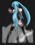 aqua_eyes aqua_hair hatsune_miku headphones headset long_hair miku_hatsune panties_aside panty_pull peeing pissing skirt_lift twintails urination vocaloid