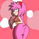  1girl amy_rose ass breasts female_only gloves green_eyes naked_female nude sega smug smug_face sonic_the_hedgehog_(series) 