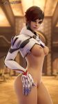 1girl 1girl 3d areola blender_(software) breasts dark-skinned_female dark_skin female_only forceballfx high_resolution looking_at_viewer nipples oasis_(map) overwatch sombra sombra_(overwatch) talon_sombra