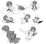 atlus barefoot breasts chibi feet gin_(oyoyo) megami_tensei monochrome narukami_yuu persona persona_4 seta_souji shirogane_naoto