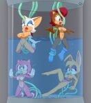 1girl 4girls amy_rose animal_ears artist_signature belt blue_eyes boots breasts bunnie_rabbot cameltoe female_only furry gevind gloves green_eyes nipples nude pussy rouge_the_bat sally_acorn sega sonic_the_hedgehog_(series) submerged tentacle underwater water