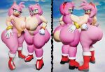  1girl 2_girls 2females 3d 3d_(artwork) :o accurate_art_style amy_rose anthro ass beach big_ass big_ass big_breasts boots breasts clothing digital_media_(artwork) duo eulipotyphlan female_only footwear gloves grabbing_ass green_eyes hedgehog hedgehog_girl high_res huge_ass looking_down mammal massive_breasts mobian naked_female nipples nude nude open_mouth pink_fur polygon sega sega shoes so_retro sonic_adventure sonic_the_hedgehog_(series) thick_thighs vulkyasha white_gloves 