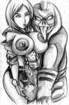 ashelia_b'nargin_dalmasca ass badass big_breasts big_penis breasts cum final_fantasy final_fantasy_xii grope grown_up hair lipstick monochrome monster nipples older_version penis pussy seeq t-spec testicles tongue