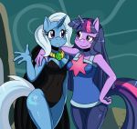 2012 amulet blue_hair breasts cloak clothing cutie_mark duo equine female friendship_is_magic hair horn horse leotard my_little_pony necklace pony purple_eyes purple_hair smile sssonic2 trixie twilight_sparkle_(mlp) two_tone_hair unicorn