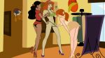 4girls black_hair breasts camera crossover daphne_blake gagala high_heels kim_possible kimberly_ann_possible light-skinned_female light_skin monique nipples panties pussy pussy_juice red_hair scooby-doo velma_dinkley yuri