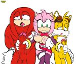 1girl 2boys amy_rose anthro ball_size_difference balls big_penis bodily_fluids bottomwear breasts cameltoe clothing clothing_lift dj_cvdz_(artist) double_handjob drooling echidna erection excito female frown furry genitals glans green_eyes group handjob knuckles_the_echidna looking_pleasured male male/female mammal miles_"tails"_prower monotreme nipple_fetish nipple_pinch nipple_play nipples penile penis penis_size_difference pinch pink_glans pink_nipples purple_eyes red_balls red_penis saliva sex simple_background skirt skirt_lift sonic_the_hedgehog_(series) video_games yellow_balls yellow_penis