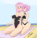 beach breast_grab fairy_tail fate/stay_night fate_(series) female/female female_only groping medusa medusa_(fate) rider swimsuit virgo_(fairy_tail) zronku