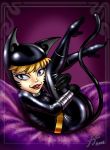 1girl ass bed black_catsuit blonde_hair breasts catsuit female fernando_faria_(artist) hetero katnappe latex leg_grab solo xiaolin_showdown